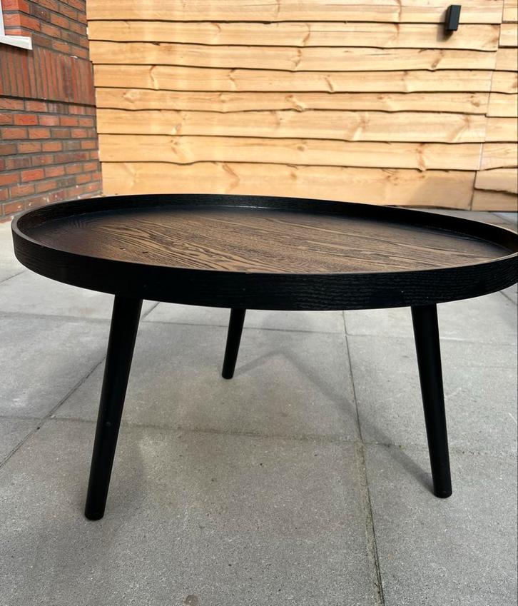 Rond Zwart Bijzettafeltje, Huis en Inrichting, Tafels | Bijzettafels, Gebruikt, Rond, Minder dan 45 cm, Minder dan 55 cm, Hout