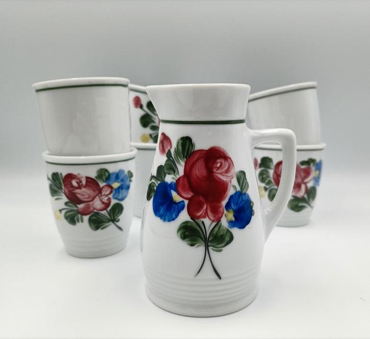 Vintage Kan met 6 bekertjes Glühwein set. Lilien porzelan., Huis en Inrichting, Keuken | Servies, Zo goed als nieuw, Overige typen