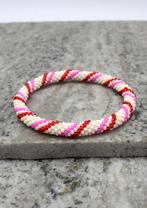 Glaskralen armband - wit en rood - RB201, Overige materialen, Overige kleuren, Verzenden, Nieuw