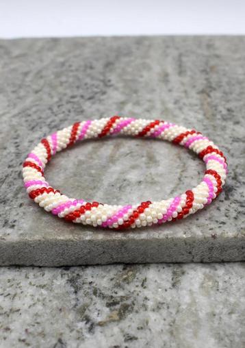 Glaskralen armband - wit en rood - RB201 beschikbaar voor biedingen