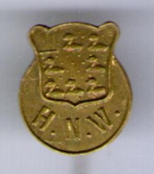 H.N.W. koper wapen schild speldje ( W_169 ), Verzamelen, Speldjes, Pins en Buttons, Zo goed als nieuw, Speldje of Pin, Stad of Land