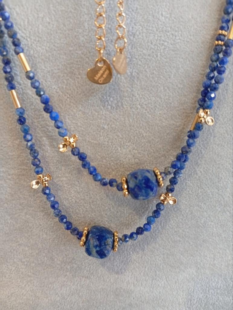 Ketting blauw blauwe stenen, J, G, Blauw, Ophalen of Verzenden