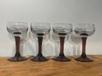 Set van 4 prachtige borrelglazen, hoge voet, aubergine paars, Antiek en Kunst, Antiek | Glas en Kristal, Ophalen of Verzenden