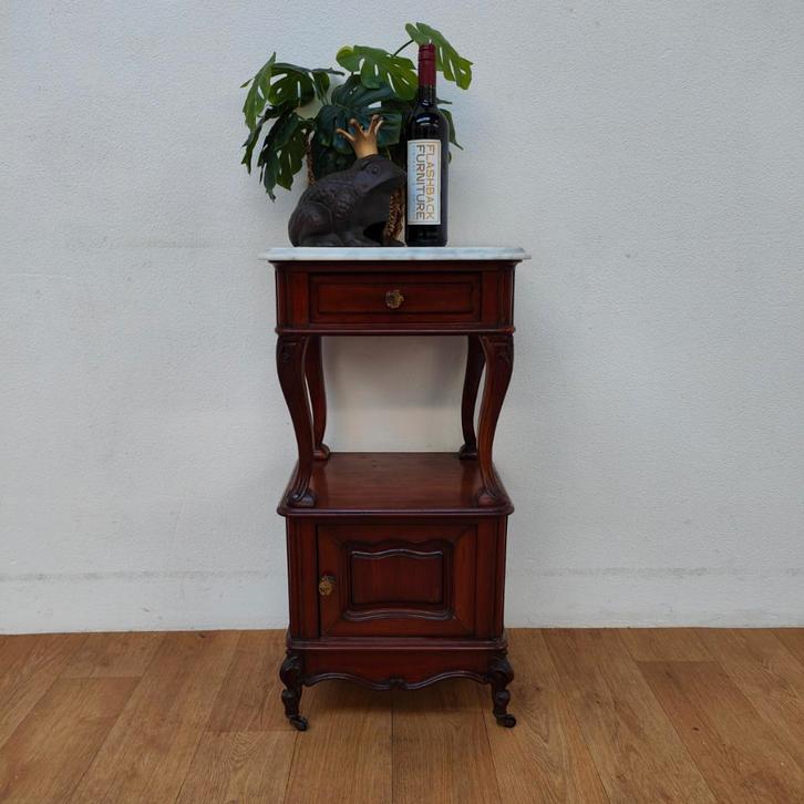 Vintage Antiek nachtkastje bijzetkastje met marmer blad 705, Huis en Inrichting, Slaapkamer | Nachtkastjes, Gebruikt, 70 cm of meer