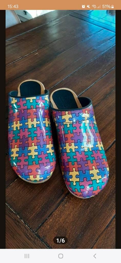 Sanita Klompen - Puzzel Design, Kleding | Dames, Schoenen, Zo goed als nieuw, Instappers, Overige kleuren, Ophalen of Verzenden