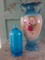 Oude glazen spuitfles blauwe sodafles, Ophalen of Verzenden