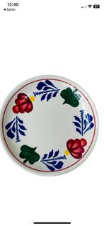 6 petit four bordjes, puntgaaf boerenbont, Ophalen of Verzenden, Zo goed als nieuw, Bord(en), Aardewerk