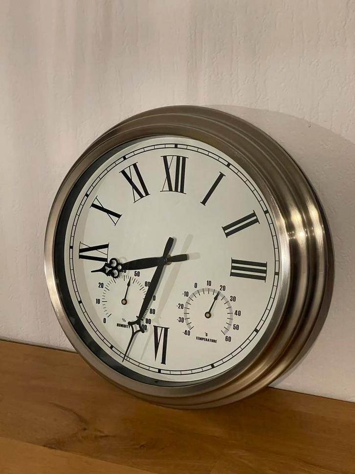 RVS Wandklok 34cm - Goede Kwaliteit, Huis en Inrichting, Woonaccessoires | Klokken, Zo goed als nieuw, Wandklok, Analoog, Ophalen of Verzenden