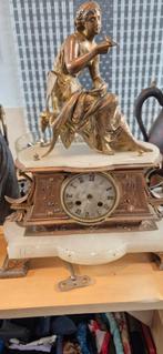 Antieke Franse pendule met bronzen beeld, Ophalen of Verzenden