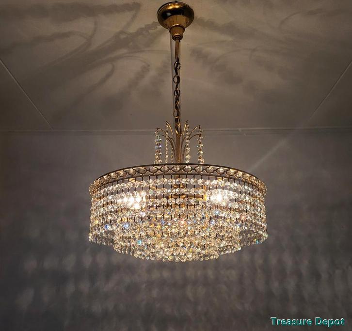 Kristallen vintage kroonluchter, Huis en Inrichting, Lampen | Kroonluchters, Gebruikt, Ophalen