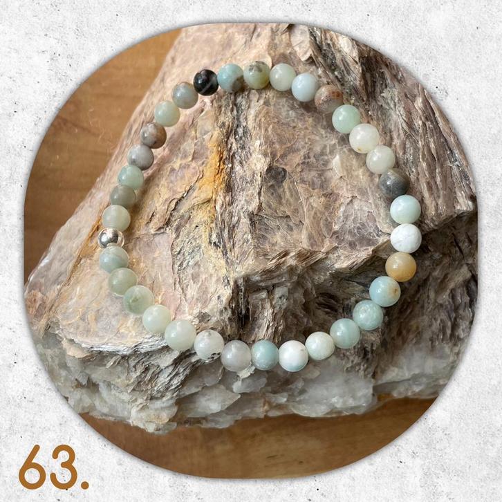 🦋MJB Armband nr: 63 Amazoniet halfedelsteen 19 cm, Sieraden, Tassen en Uiterlijk, Armbanden, Nieuw, Overige materialen, Overige kleuren
