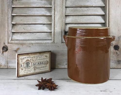 Franse grès olijven pot met deksel en bruin geglazuurd, Antiek en Kunst, Antiek | Keukenbenodigdheden, Ophalen of Verzenden