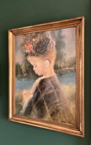 Groot schilderij in goudkleurige lijst beschikbaar voor biedingen