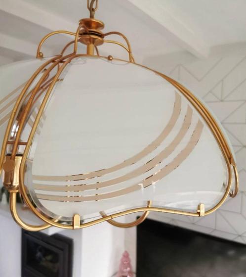 Vintage Hanglamp Hollywood Regency, Huis en Inrichting, Lampen | Hanglampen, Zo goed als nieuw, Minder dan 50 cm, Glas, Metaal