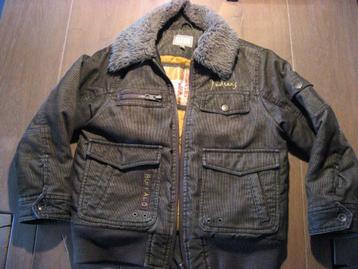 bruine rib winter jas, afknoopbare nepbont kraag, mt 134/140 beschikbaar voor biedingen