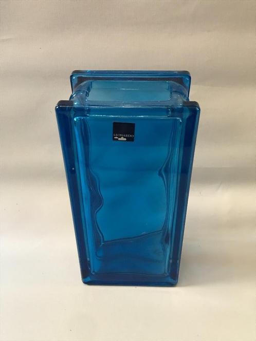 Design Leonardi glazen kubus vaas, Huis en Inrichting, Woonaccessoires | Vazen, Gebruikt, Blauw, Minder dan 50 cm, Glas, Ophalen