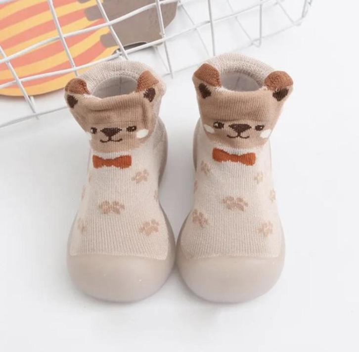 Bruine anti-slip babyschoentjes met beer, Kinderen en Baby's, Babykleding | Schoentjes en Sokjes, Nieuw, Jongetje of Meisje, Schoentjes