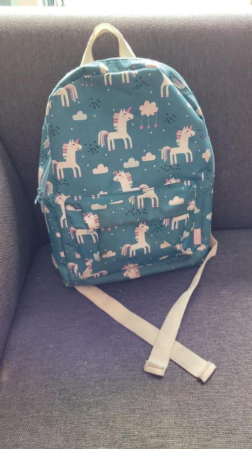 Schooltas blauw/groen eenhoorns, Sieraden, Tassen en Uiterlijk, Tassen | Schooltassen, Zo goed als nieuw, Rugtas, Minder dan 30 cm