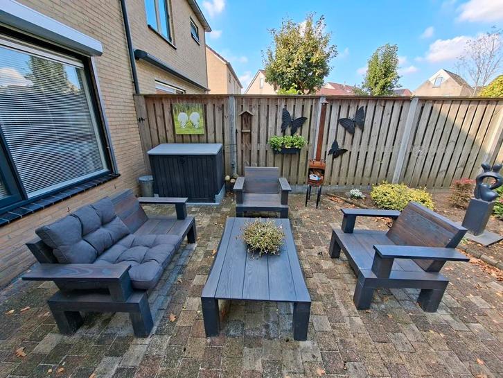 Douglas Houten Loungeset - Handgemaakt, Tuin en Terras, Tuinsets en Loungesets, Gebruikt, Loungeset, Hout, 4 zitplaatsen, Bank