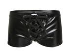 Zwarte kunstleren heren veter boxer / leren wetlook gay, Kleding | Heren, Ondergoed, Verzenden, Zwart, Boxer