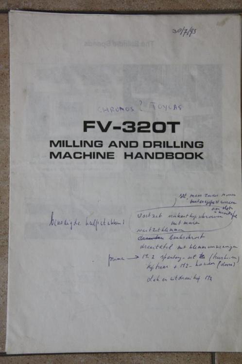 Vintage Handleiding voor frees- en boormachines. FV-320T, Hobby en Vrije tijd, Overige Hobby en Vrije tijd, Ophalen of Verzenden
