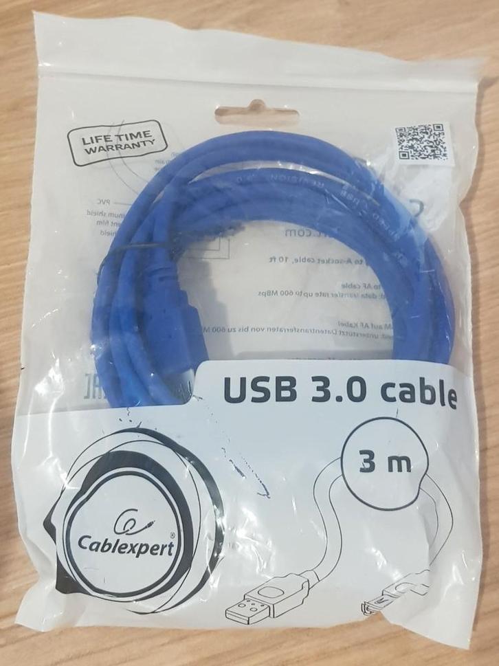 Usb kabel 3.0 blauw laptop computer usb cable 3 meter, Computers en Software, Pc- en Netwerkkabels, Nieuw, Verzenden