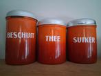 Vintage oranje emaille voorraadbussen set, Huis en Inrichting, Ophalen of Verzenden, Gebruikt