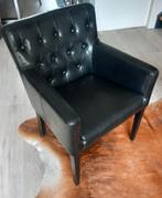 Zes gecapitonneerde eetkamerstoelen zwart leer., Huis en Inrichting, Fauteuils, Ophalen of Verzenden, Gebruikt