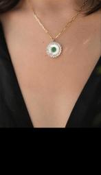 Ketting groene edelsteen zilver parelmoer, Ophalen of Verzenden, Zo goed als nieuw, Zilver, Zilver