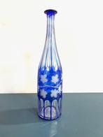 vintage design kristal geslepen blauwe Boheemse fles ca 1960, Antiek en Kunst, Antiek | Glas en Kristal, Ophalen of Verzenden