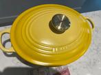 Le Creuset braadpan 27 cm Citroen in goede staat, Gietijzer, Ophalen of Verzenden, Zo goed als nieuw, Keramische plaat