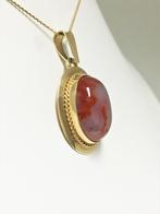 14 Karaat Antiek Gouden Agaat Hanger Ovaal Hoog Cabochon, Overige voorstellingen, Onbekend, Ophalen of Verzenden, Zo goed als nieuw