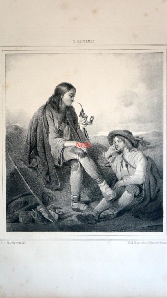 Antieke Litho 34x25cm. Per stuk te koop., Antiek en Kunst, Kunst | Litho's en Zeefdrukken, Ophalen of Verzenden