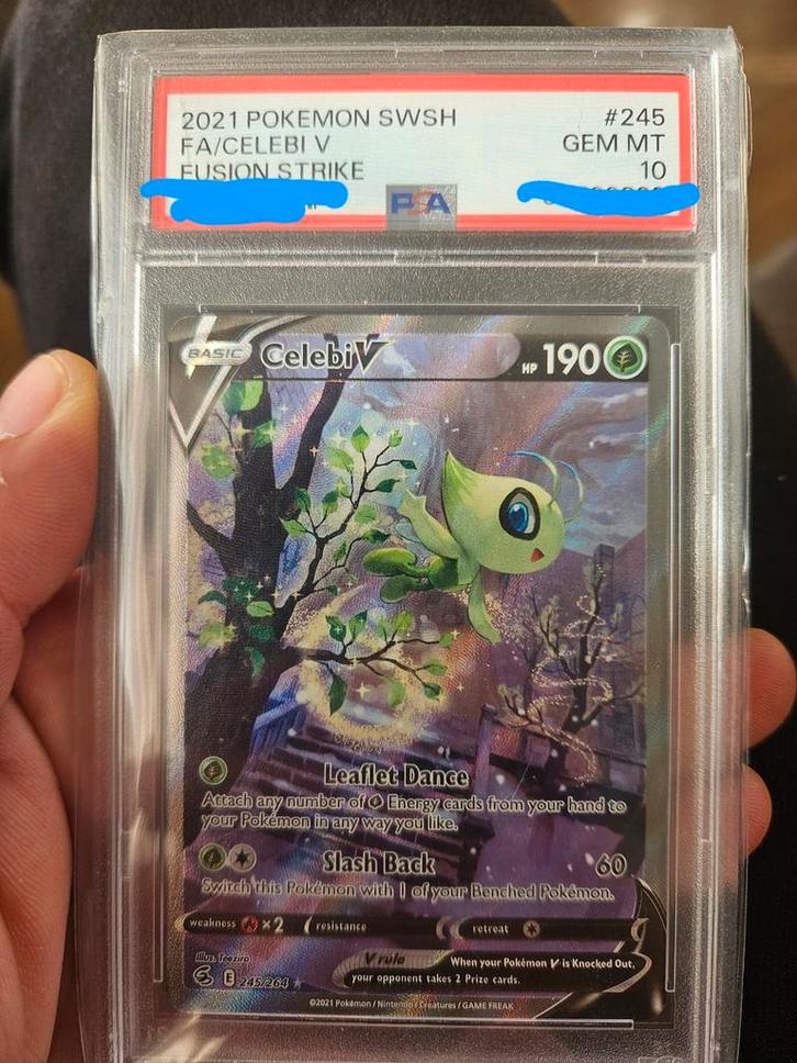 Celebi V FA Fusion Strike PSA 10, Hobby en Vrije tijd, Verzamelkaartspellen | Pokémon, Zo goed als nieuw, Losse kaart, Foil, Ophalen of Verzenden