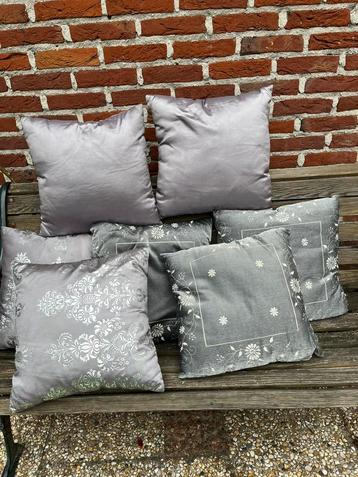 Zeven kleine kussens zilveren opdruk 40 cm  beschikbaar voor biedingen