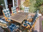 Teak Tuintafel set incl 6 stoelen met kussens, Tuin en Terras, Ophalen, Gebruikt, 6 zitplaatsen, Teakhout