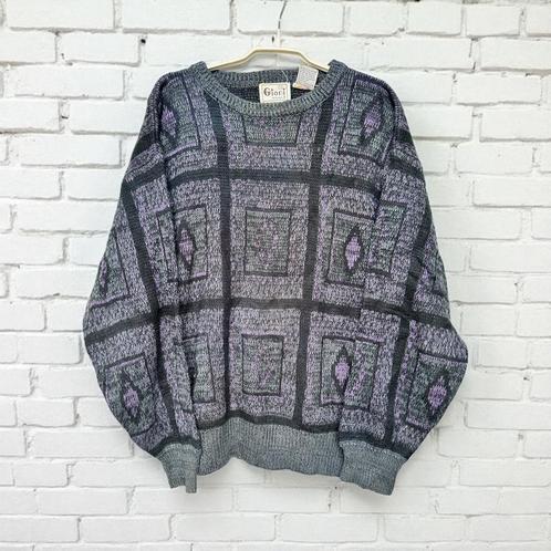 Vintage Trui Maat S Grijs Paars Gebreid Retro Unisex, Kleding | Heren, Truien en Vesten, Zo goed als nieuw, Maat 46 (S) of kleiner