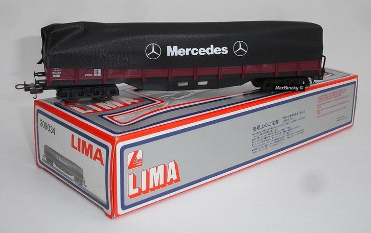 Lima 309034 Lage boordwagen met Mercedes Huif !, Hobby en Vrije tijd, Modeltreinen | H0, Nieuw, Wagon, Gelijkstroom, Lima, Ophalen of Verzenden