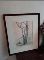 Waterverf schilderij bomen in mooie houten lijst., Antiek en Kunst, Kunst | Schilderijen | Klassiek, Ophalen of Verzenden
