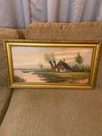 Schilderij: Hollands Landschap met Molen boerderij klassiek, Antiek en Kunst, Kunst | Schilderijen | Klassiek, Ophalen of Verzenden