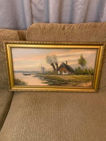 Schilderij: Hollands Landschap met Molen boerderij klassiek beschikbaar voor biedingen
