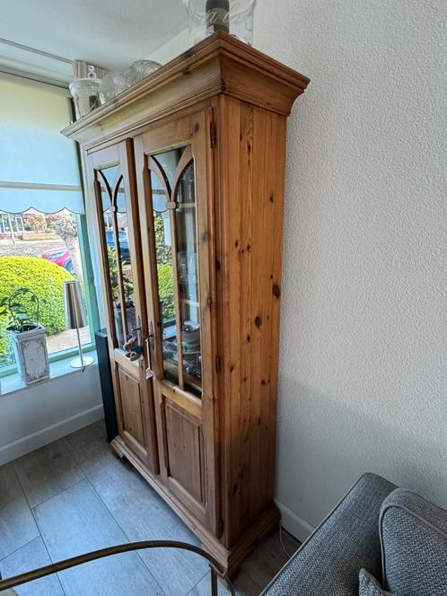 Grenen vitrine kast, Huis en Inrichting, Kasten | Vitrinekasten, Gebruikt, Met deur(en), Met plank(en), Grenenhout, Glas, Ophalen