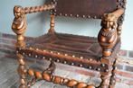 Prachtige antieke eiken kasteelstoel met leren zitting & rug, Antiek en Kunst, Antiek | Meubels | Stoelen en Banken, Verzenden