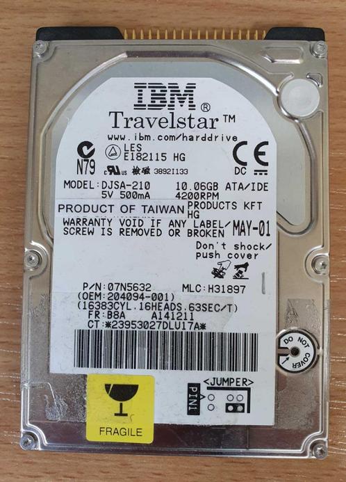 HDD IBM Travelstar IDE 2.5" 10GB, Computers en Software, Harde schijven, Gebruikt, Laptop, Intern, HDD, IDE, Ophalen of Verzenden