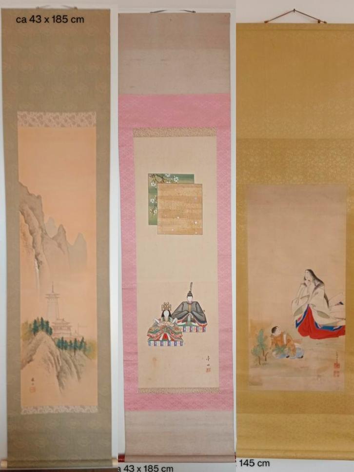 Drie Oude Japanse Scrolls ca 145/185 cm lang, Antiek en Kunst, Kunst | Niet-Westerse kunst, Ophalen of Verzenden