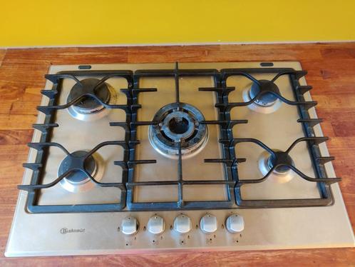 Bauknecht rvs-kleur inbouw kookplaat met 5 gaspitten, Witgoed en Apparatuur, Kookplaten, Gebruikt, Inbouw, Gas, 5 kookzones of meer