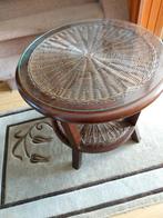 Vintage Rotan Bijzettafel met Glasplaat, Gebruikt, 55 tot 75 cm, Hout, Ophalen