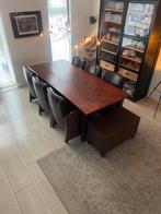 Tropisch hardhouten eettafel met 6 Lloyd LOOM stoelen + box, Gebruikt, 100 tot 150 cm, Klassiek, 200 cm of meer