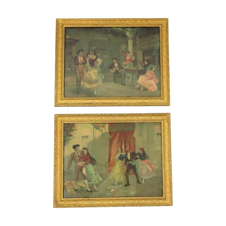 Oude Ingelijste Gekleurde Prenten Opera Carmen Bizet, Antiek en Kunst, Curiosa en Brocante, Ophalen of Verzenden