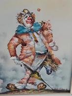 2 Prachtige schilderijen Clowns 65 x 75 gesigneerd (1960), Antiek en Kunst, Ophalen of Verzenden